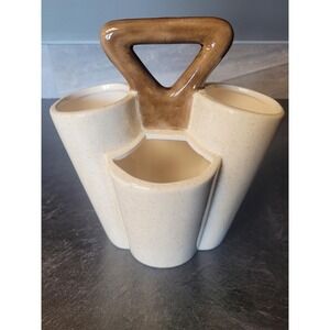 Mid Century Modern Ceramic Utensil Caddy | Retro Kitchen Organizer 60s Stoneware